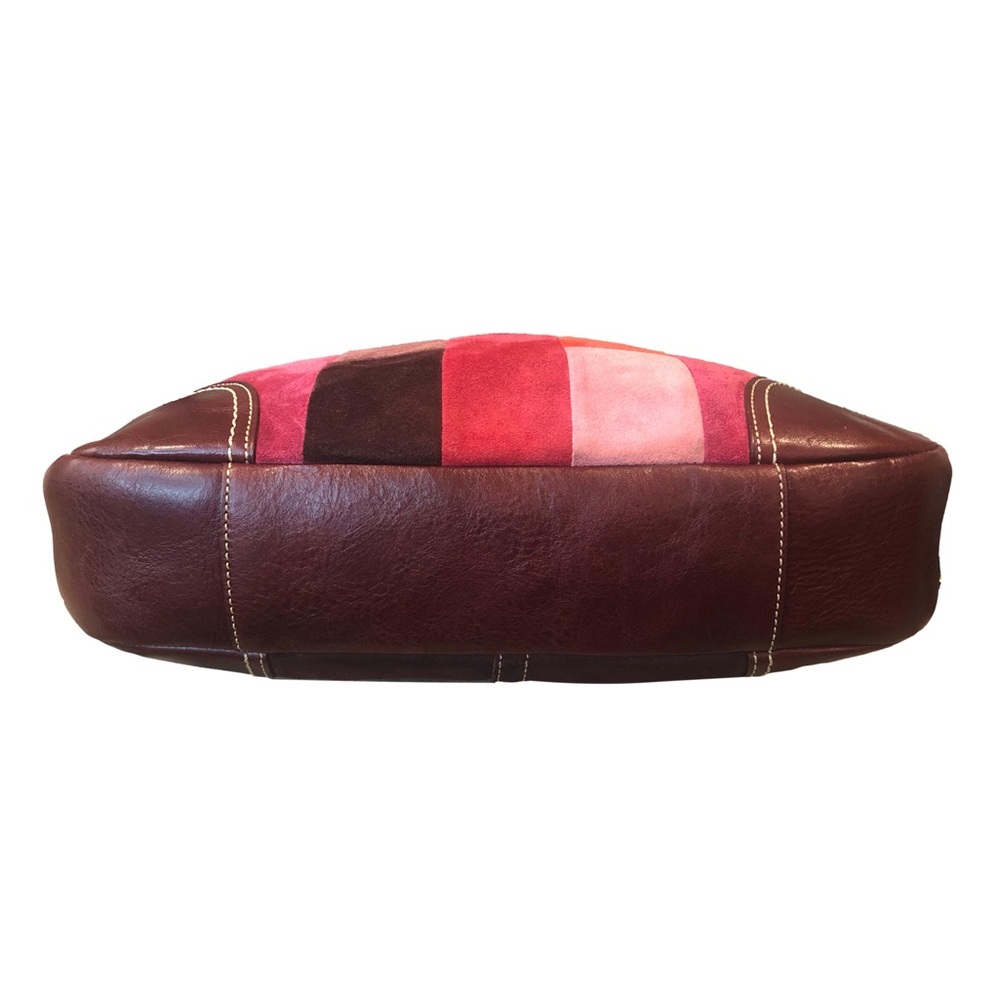 COACH Hampton Patchwork Mosaic Burgundy Leather Brown Suede Top Zip Shoulder Bag - Picture 6 of 17